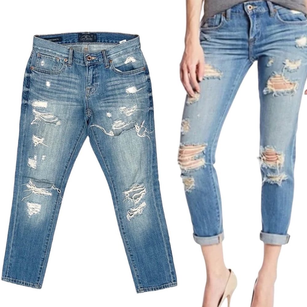 Lucky Brand Sienna Cigarette Ankle Cropped Boyfriend Distressed Jeans Size 24